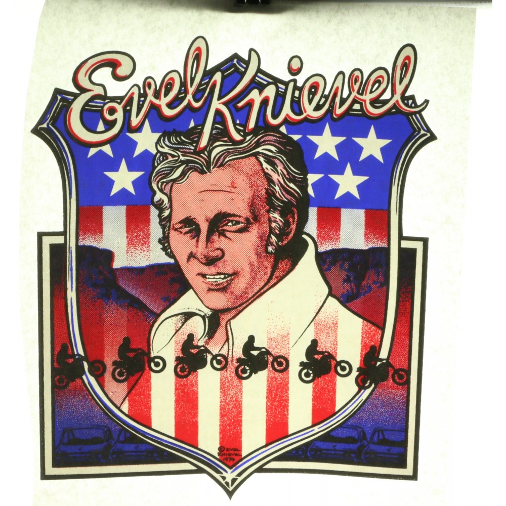 Evel Knievel 1974 Iron On T-Shirt Transfer Flag Profile Car Jump