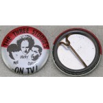 Three 3 Stooges 1950's Pinback Advertising Button Pin On TV Red