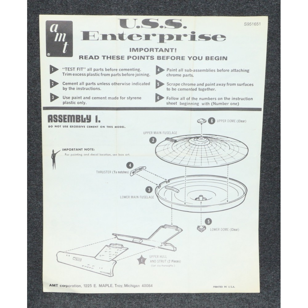 Star Trek AMT 1975 Star Trek Enterprise Instructions