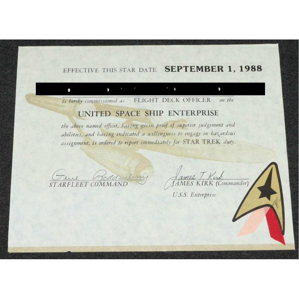 Star Trek TOS 1988 Vintage Flight Deck Officer Certificate Lincoln Enterprises