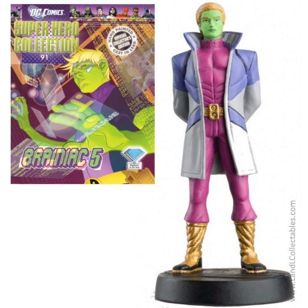 DC Super Heroes Eaglemoss 2011 Diecast Metal Statue #91 Brainiac 5 +Mag