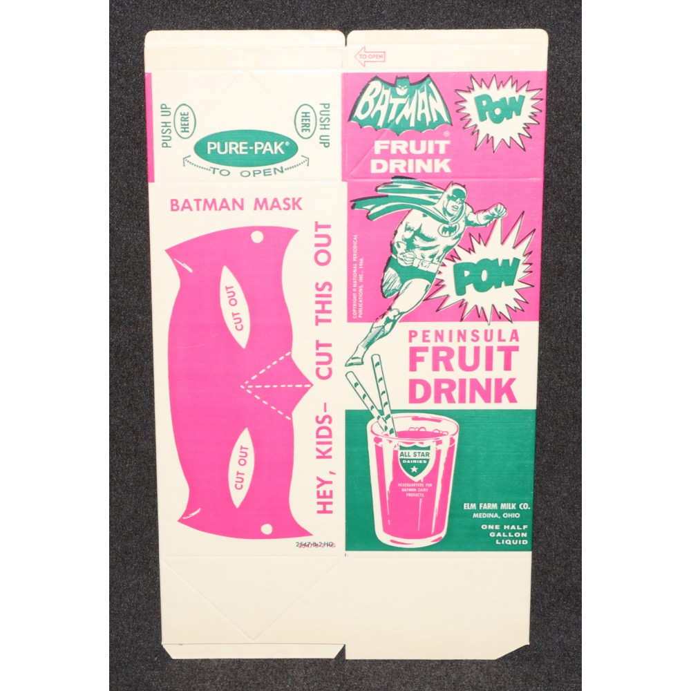 Batman 1966 Penninsula Fruit Drink Unused Carton Milk 1/2 Gallon Size Cut Outs