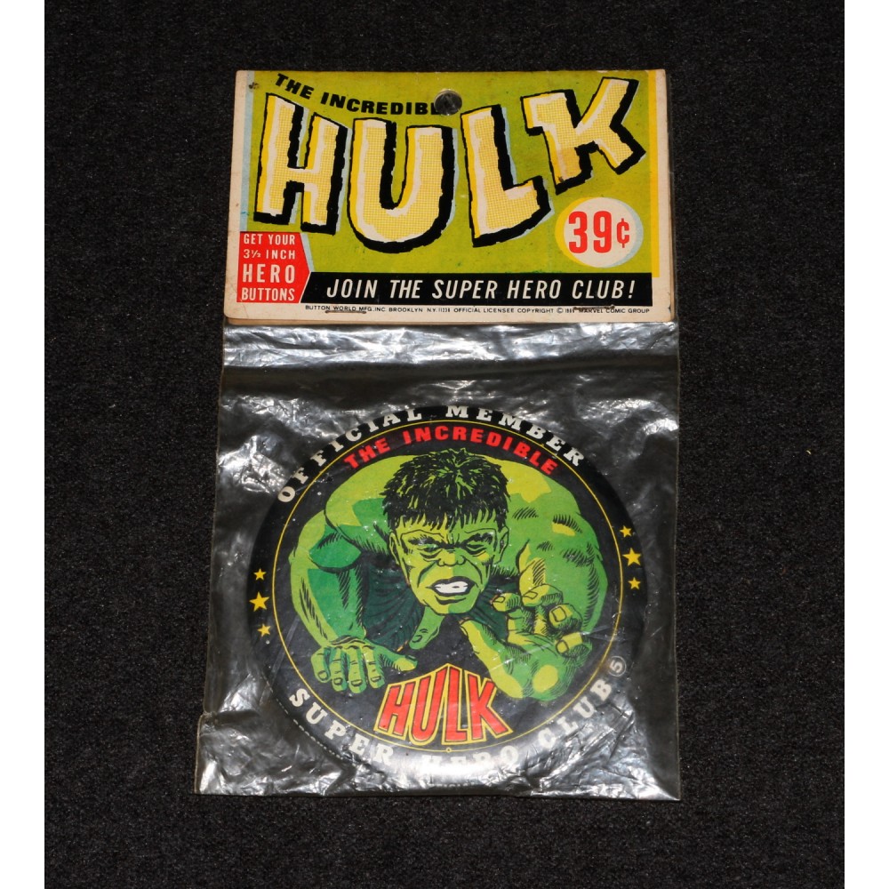 Marvel Super Heroes Hulk 1966 Club Button Pin Pinback Super Hero Club Large MIP