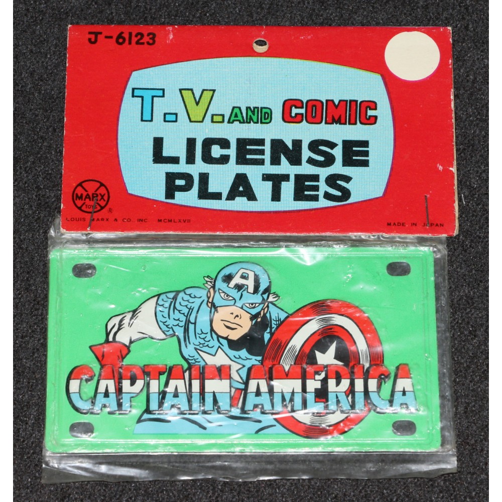 Marvel Super Heroes Captain America 1967 Marx License Plate Bike MIP