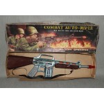 Combat Auto Toy Rifle Japanese Tin Battery Op Lights Up Boxed