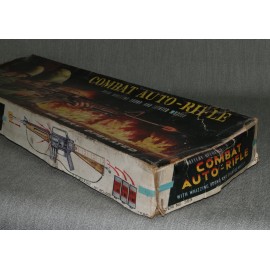 Combat Auto Toy Rifle Japanese Tin Battery Op Lights Up Boxed