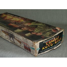 Combat Auto Toy Rifle Japanese Tin Battery Op Lights Up Boxed