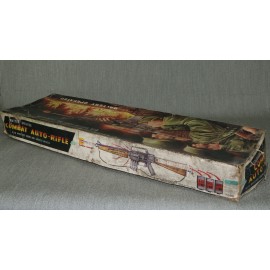 Combat Auto Toy Rifle Japanese Tin Battery Op Lights Up Boxed