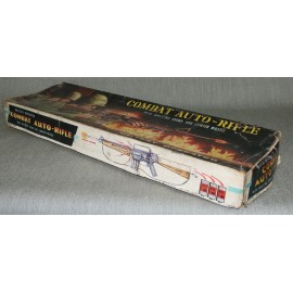 Combat Auto Toy Rifle Japanese Tin Battery Op Lights Up Boxed