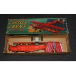 Plane S & E Biplane 1960 Curtiss Jenny Trainer Tin Friction Japan Red Boxed