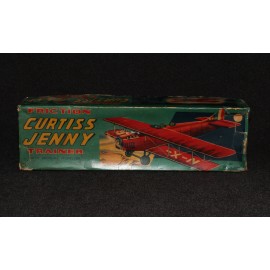 Plane S & E Biplane 1960 Curtiss Jenny Trainer Tin Friction Japan Red Boxed